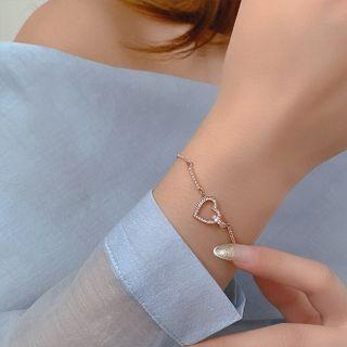 Rhinestone Heart Bracelet 1 Pc - Rhinestone Heart Bracelet - Rose Gold - One Size
