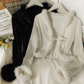 Furry-trim Ribbed Cape Top