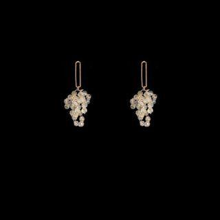 Faux Crystal Dangle Earring 1 Pair - S925 Silver Stud Earrings - Gold & White - One Size