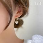 Heart Bear Faux Pearl Asymmetrical Dangle Earring 1 Pair - White & Gold - One Size