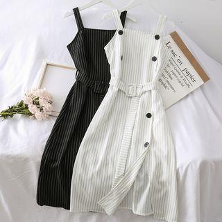 Striped Sleeveless Mini Dress With Belt