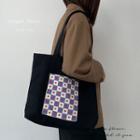 Heart Print Tote Bag Plaid - Purple - One Size
