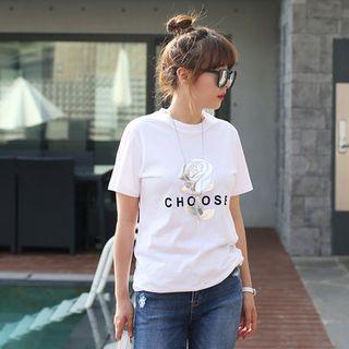 Crew-neck L Me Rose Print T-shirt