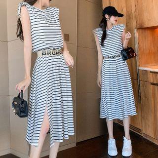 Cap Sleeve Striped T-shirt / Shorts / Slit A-line Skirt / Set