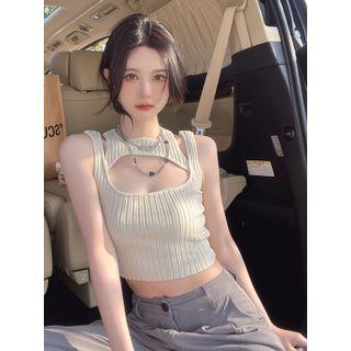 Cut-out Ribbed Knit Tank Top Off-white - One Size