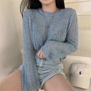Round-neck Cutout Long-sleeve Knitted Top