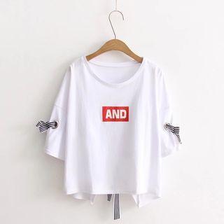 Elbow-sleeve Ribbon Detail T-shirt