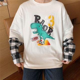 Mock Two-piece Cartoon Long-sleeve T-shirt