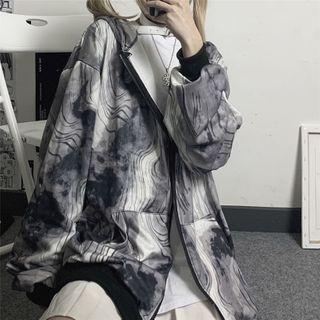 Tie-dyed Zip-up Hoodie Black - One Size