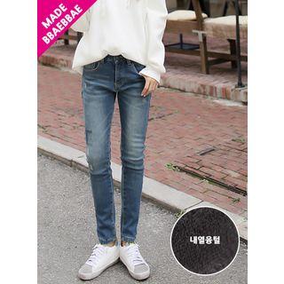 Stitch-detail Fleece-lined Skinny Jeans