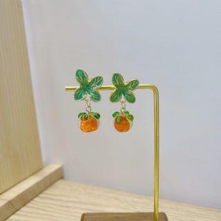 Orange Alloy Dangle Earring 1 Pair - Orange & Green - One Size