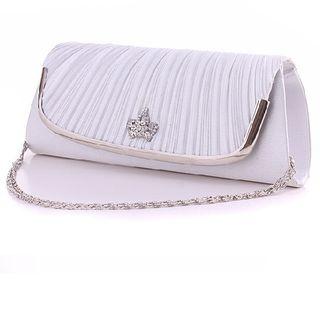 Rhinestone Crown Pleated Flap Clutch