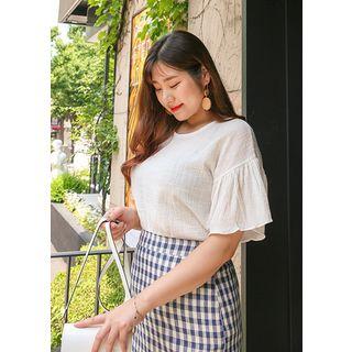 Plus Size - Round-neck Frill-sleeve Top