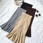 Ruffle Hem Knit Pencil Skirt