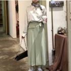 Long-sleeve Blouse / Midi Pleated Skirt