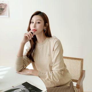 Button-trim Slit-side Knit Top