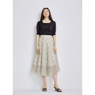 Zip-side Mesh Overlay Skirt Mint Green - S