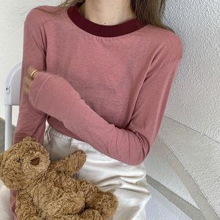 Mock-neck Contrast Sheer T-shirt