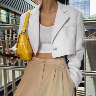 Single-button Cropped Tweed Blazer