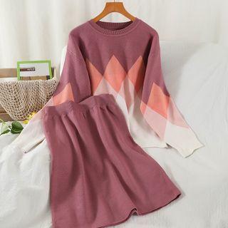 Set: Argyle Sweater + Mini A-line Skirt