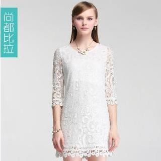 Lace Jacquard 3/4 Sleeves Dress