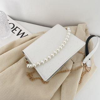 Faux Pearl Plain Chain Crossbody Bag
