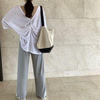 Plain Open-back Loose-fit Short-sleeve T-shirt / Plain Loose-fit Pants
