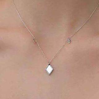 Shell Rhombus Pendant Rhinestone Necklace 1 Pc - Shell Rhombus Pendant Rhinestone Necklace - White Gold - One Size