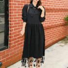 Long-sleeve Mesh Lace Panel Dress