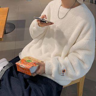 Lettering Patch Fluffy Sweatshirt
