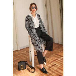 Fringed-trim Houndstooth Cardigan