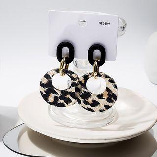 Leopard Print Disc Resin Dangle Earring E3749 - 1 Pair - Leopard - Black & Khaki - One Size