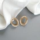 Rhinestone Faux Pearl Oval Earring 1 Pair - Stud Earrings - White & Gold - One Size