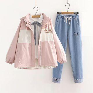 Hooded Zip-up Jacket / Straight-leg Jeans / Set
