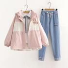 Hooded Zip-up Jacket / Straight-leg Jeans / Set