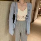 Plain Cardigan / Lace Crop Camisole Top / Pants