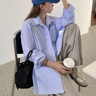 Long-sleeve Striped Loose-fit Blouse As Figure - One Size