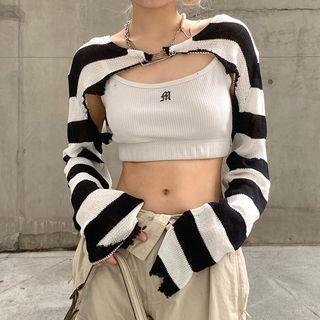 Long Sleeve Striped Knit Crop Top