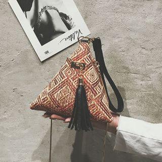 Patterned Straw Crossbody Bag