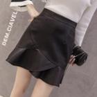 Faux Leather Ruffle Hem A-line Skirt