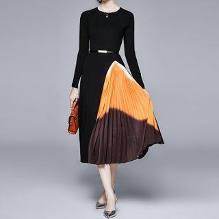 Print Panel Midi A-line Knit Dress