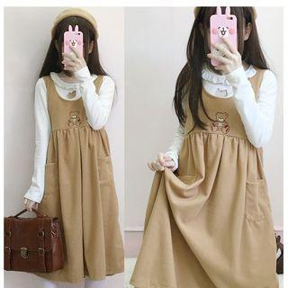 Embroidered Mini Pinafore Dress