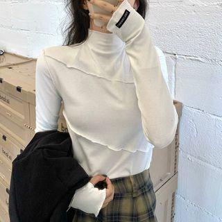 Long-sleeve Frill Trim Mock-neck Top