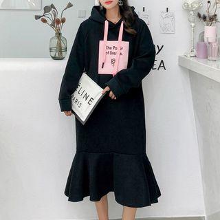 Lettering Ruffle Hem Midi Hoodie Dress