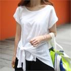 Cap-sleeve Tie-waist T-shirt