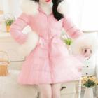Long-sleeve Plain Mesh Panel Furry Cotton Coat