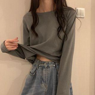 Long-sleeve Plain Slim Fit Woolen T-shirt