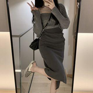 Knit Camisole Top / Midi Skirt / Cardigan / Set