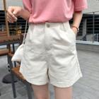 Pintuck-trim A-line Cotton / Denim Shorts