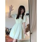 Puff-sleeve Tie Neck Open Back Dress